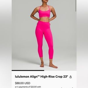 Lululemon Align High-Rise crop 23” - size 6 - Sonic Pink